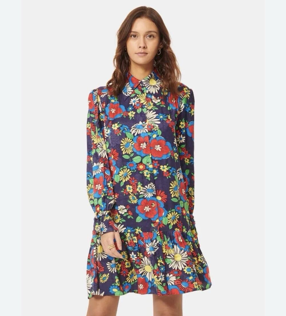 Tara Jarmon Paris Floral Dress Mod Groovy 60s Vintage Red Blue T36 NWT